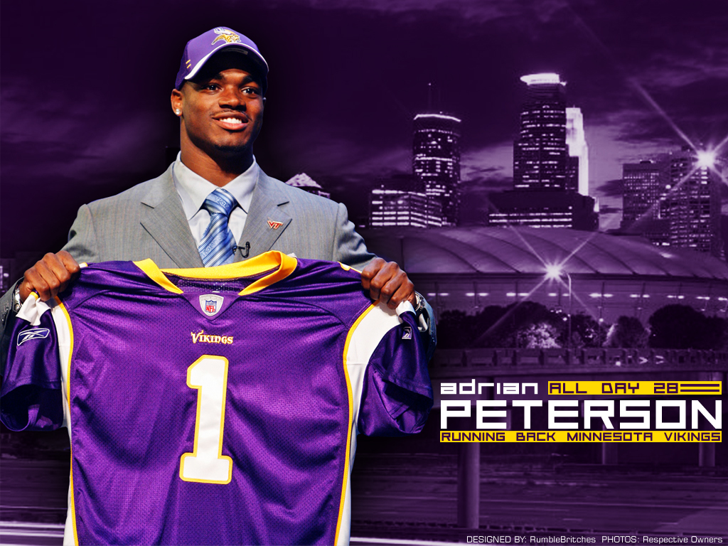 New Adrian Peterson Draft Day Wallpaper with Vikings cap and jersey
