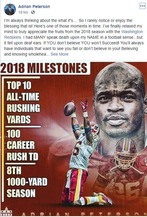 Adrian Petrson 2018 reflection post Facebook